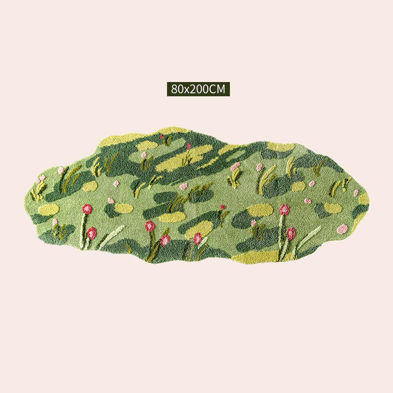 Feblilac 3D Magic Flower Garden Area Rug, 80cmX200cm, Multiple Sized Green Moss Non Slip Bedroom Rug, Floral Living Room Rugs, Green Anti Slip Area Mats, Soft Thick Bedroom Carpet, Art Mats, Best Rugs, Hot Shower Mat Non Slip