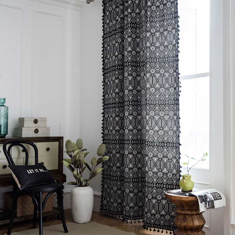 Black Geometric Curtains Semi Blackout Drapes