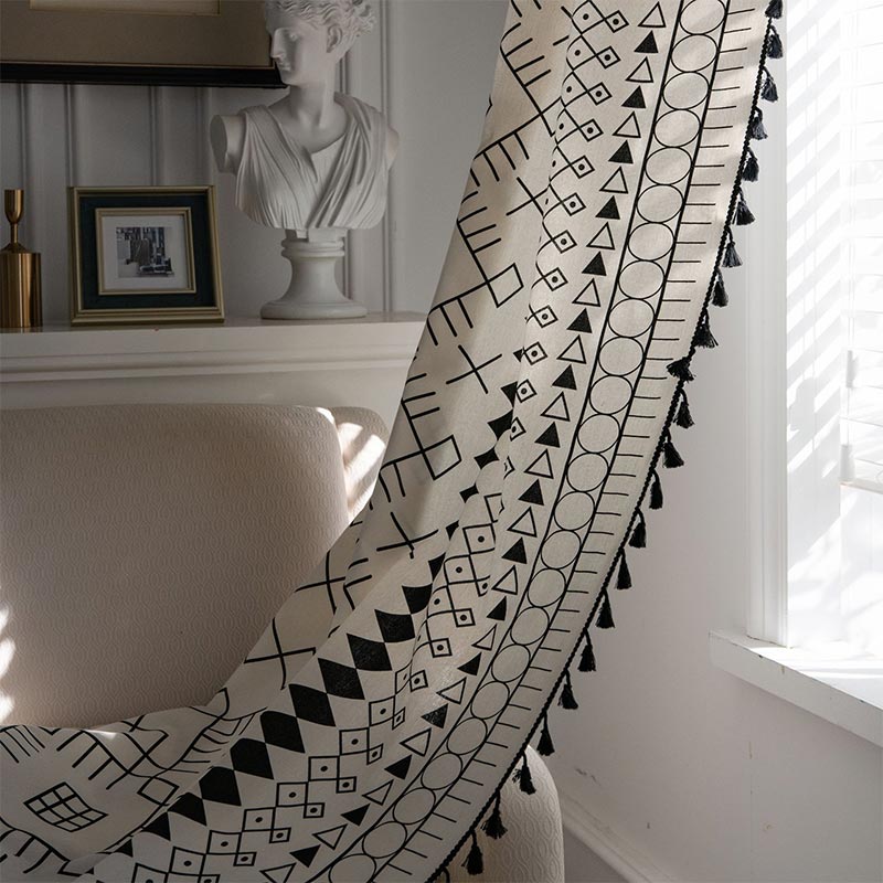 Beige Geometry Tassel Light Filtering Curtain