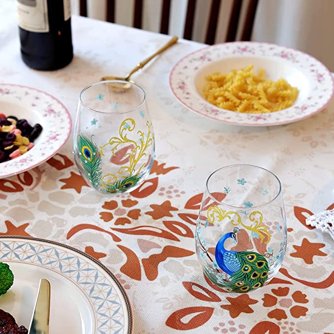 Peacock Stemless Wine Glasses Set (2 PCS tumbler peacock cup)