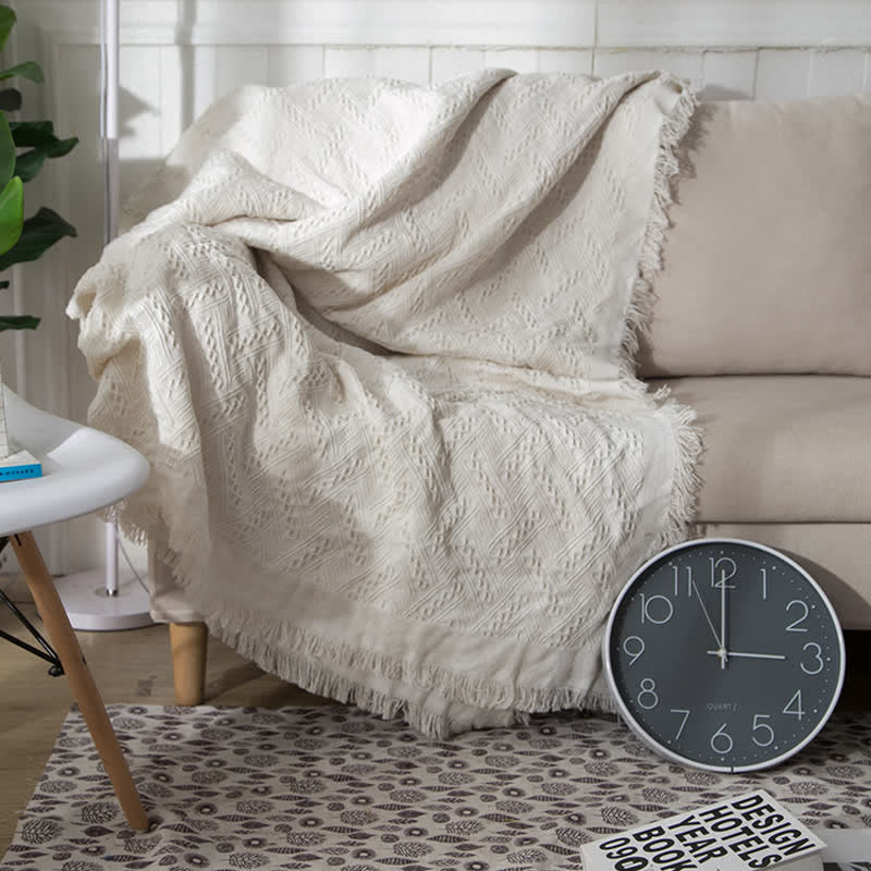"T" Textural Tassel Solid Color Blanket