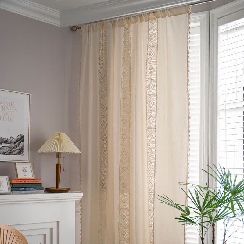 Beige Splicing Hollow-Out Light Filtering Curtain