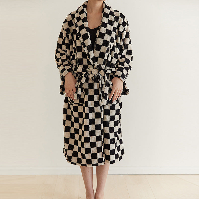 Black & White Checkerboard Cotton Bathrobe