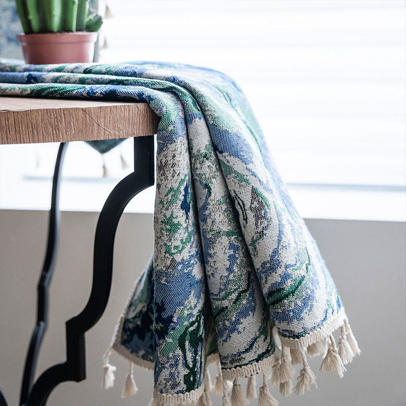 Blue Green Painting Style Light Filtering Curtain