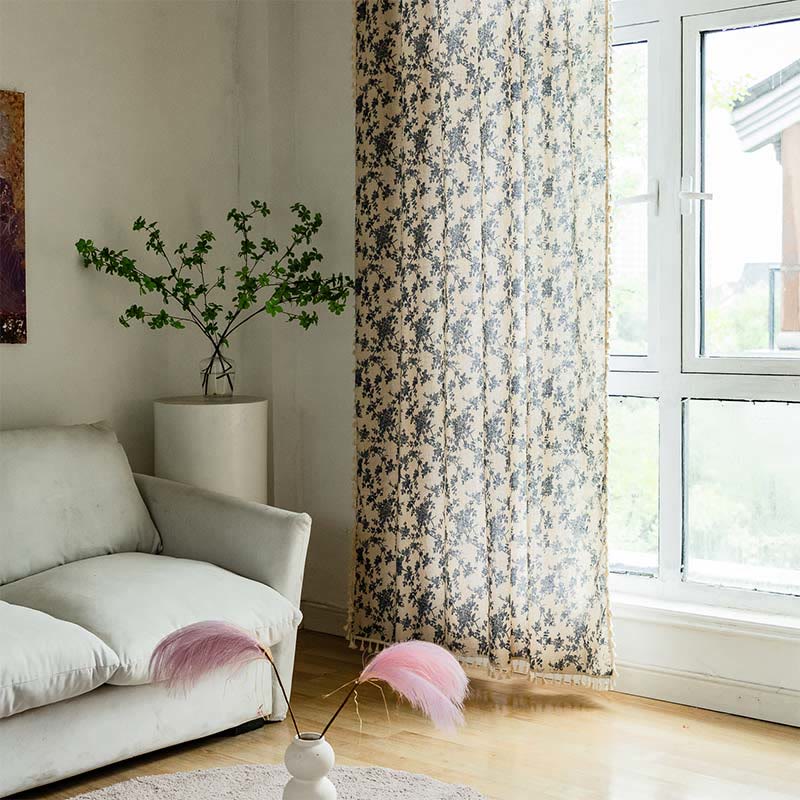 Blue Rose Tassel Light Filtering Curtain