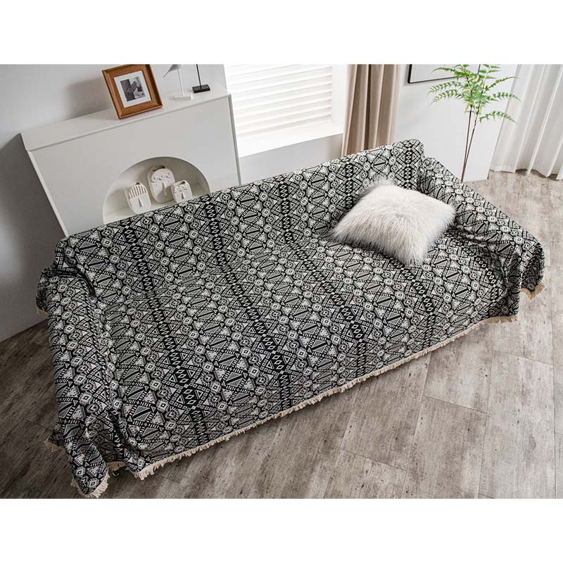 Black & White Geometric Tassel Sofa Protector
