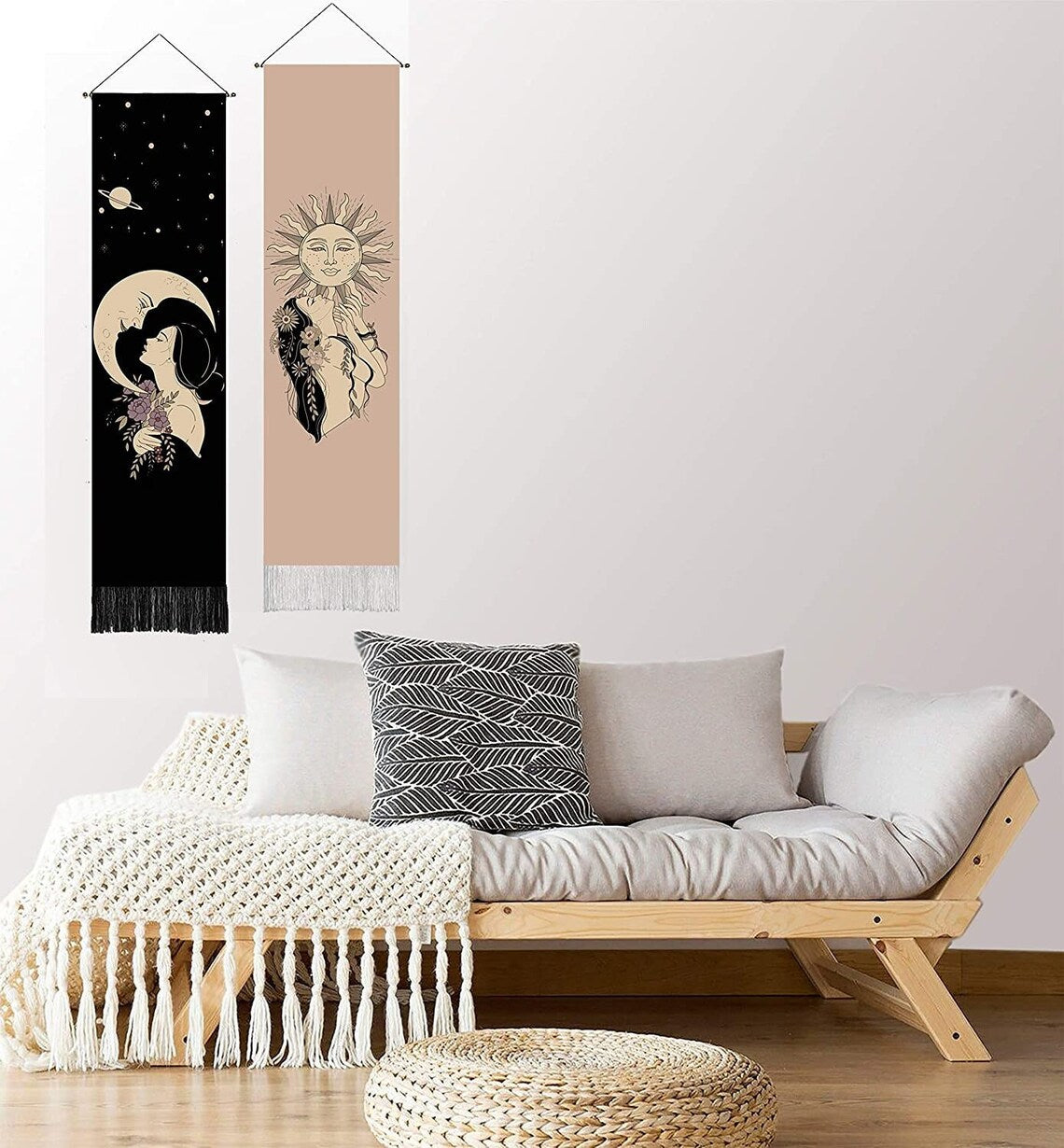 Bohemian sun & moon tapestry (2 pack )