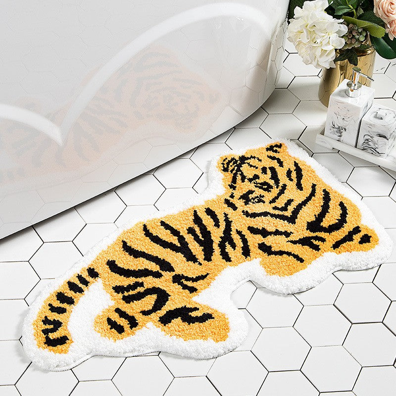 Cartoon Tiger Bath Mat Bedroom Rug, Cute Animal Soft Plush Water-Absorbent Mat, Machine Washable