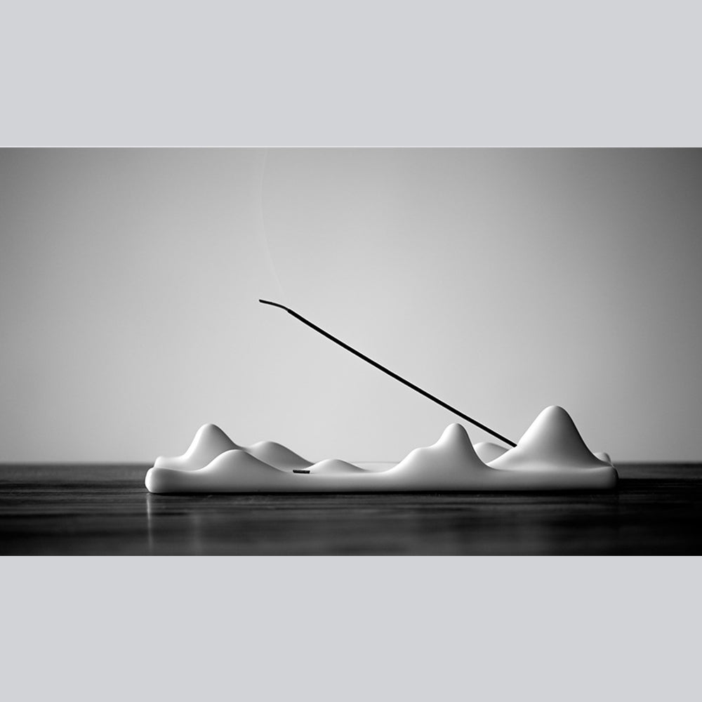 Ceramic Incense Burner, Incense Holder, Art landscape Design, Aromatherapy, Yoga Incense Burner, Incense seat, White, Cyan