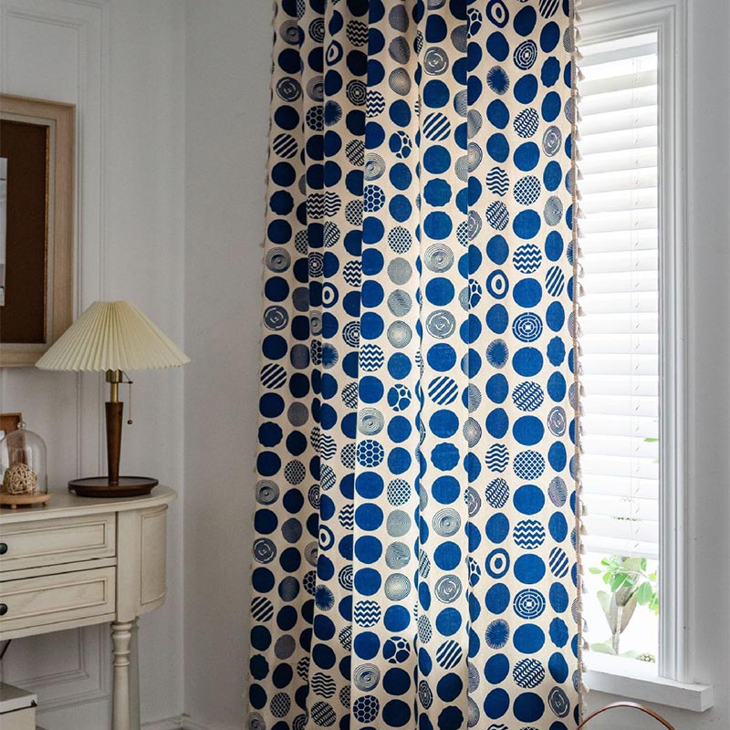 Blue Circle Pattern Light Filtering Curtain