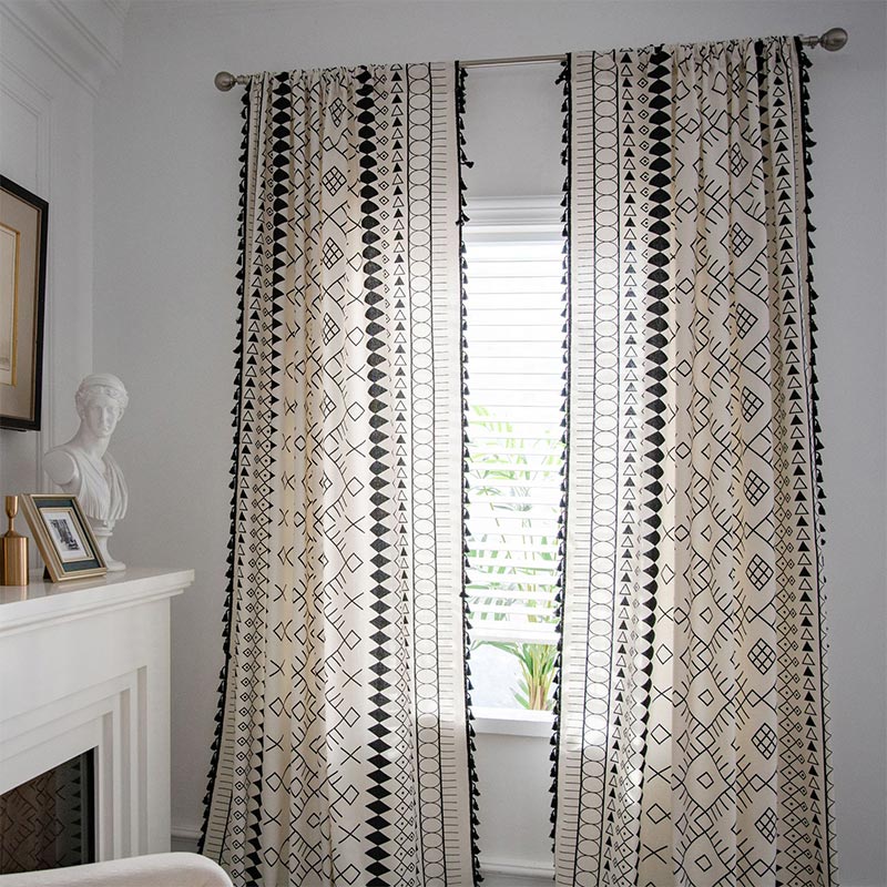 Beige Geometry Tassel Light Filtering Curtain