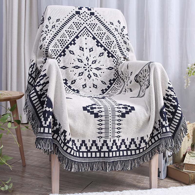 Bohemian Black & White Plaid Tassel Blanket