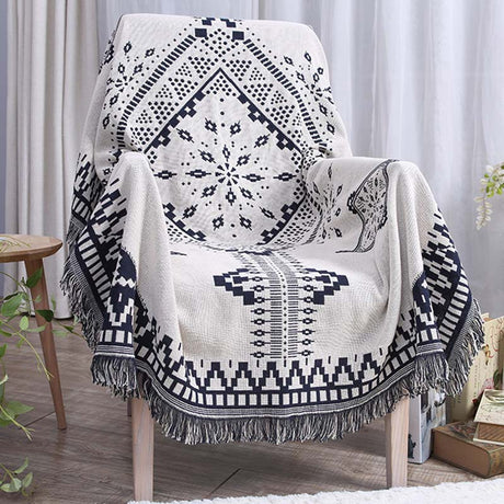 Bohemian Black & White Plaid Tassel Blanket