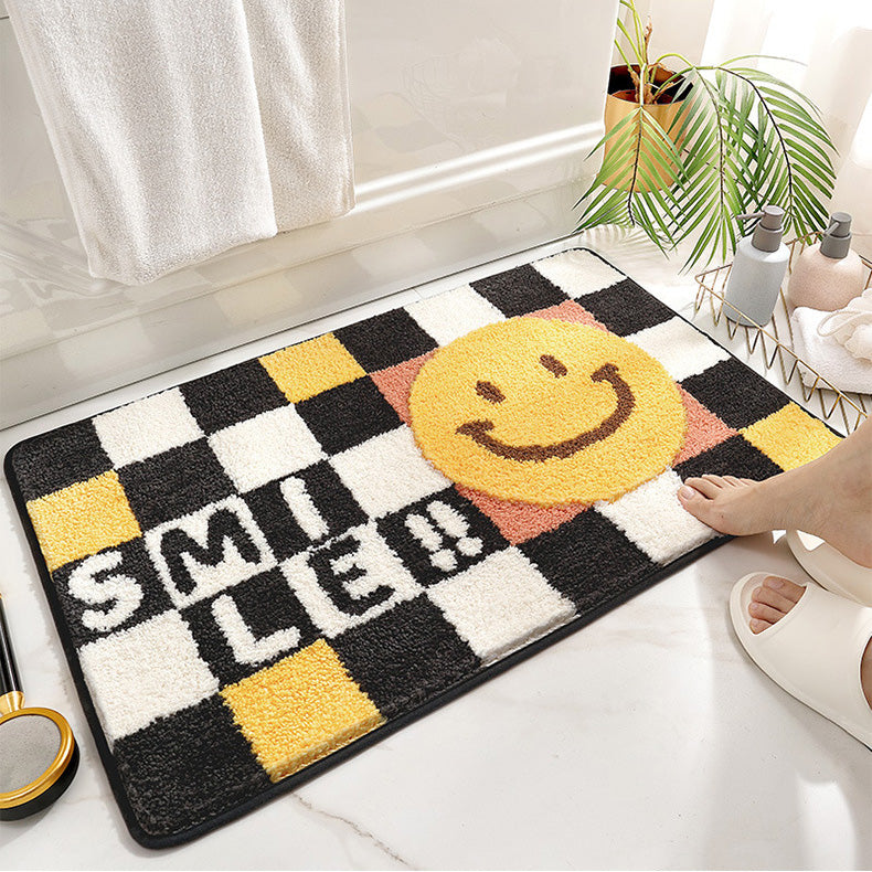 Feblilac Colored Checkerboard Bath Mat, Flower Bathroom Rug, Soft Plush Water-Absorbent , Multiple Sized Floral Anti Slip Toilet Mat, Thick Bathroom Carpet, Art Bathroom Mats, Best Bath Rugs, Hot Shower Mat, Toilet Rug for Bath