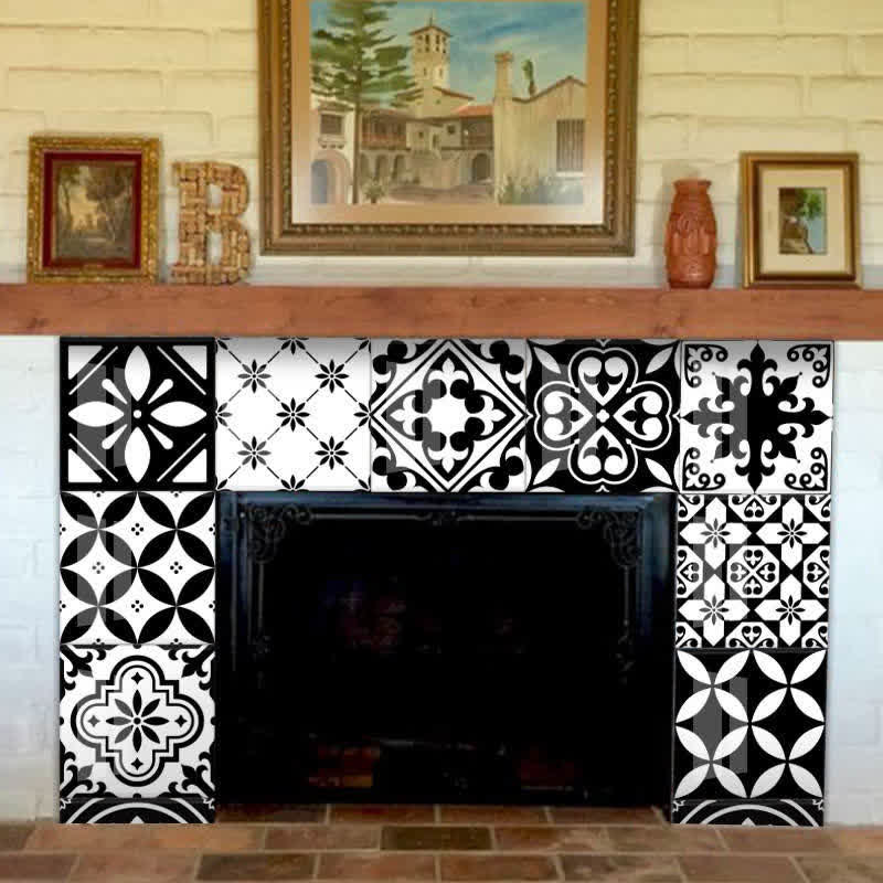 Balck Mixed Pattern Peel & Stick Wallpaper (10PCS)