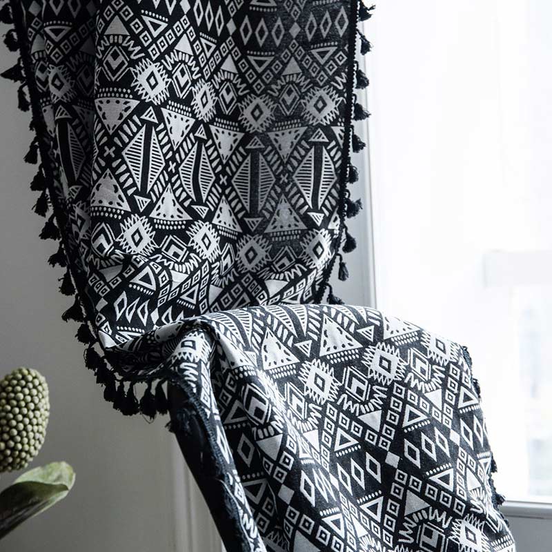 Black Geometric Curtains Semi Blackout Drapes