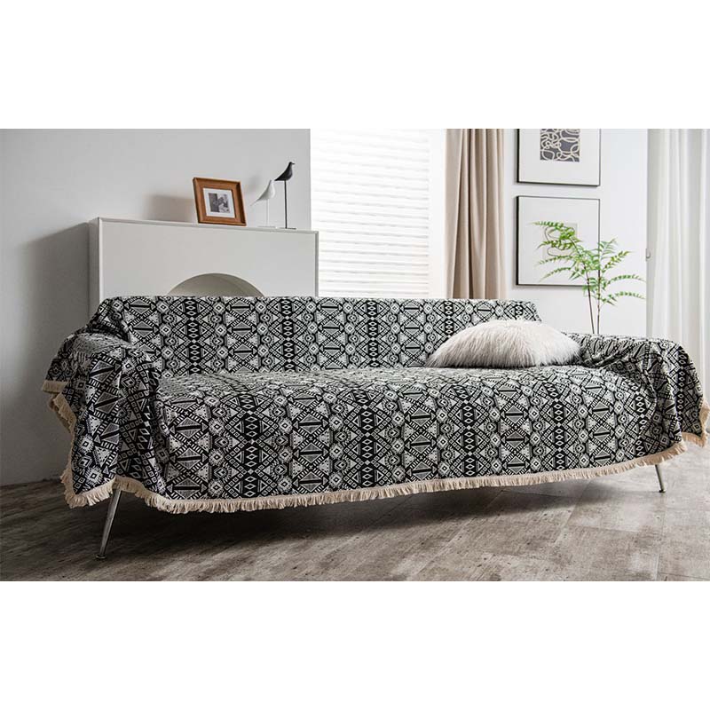 Black & White Geometric Tassel Sofa Protector