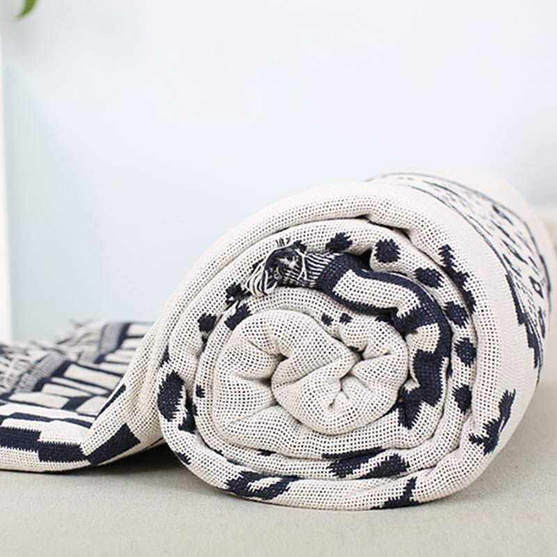 Bohemian Black & White Plaid Tassel Blanket