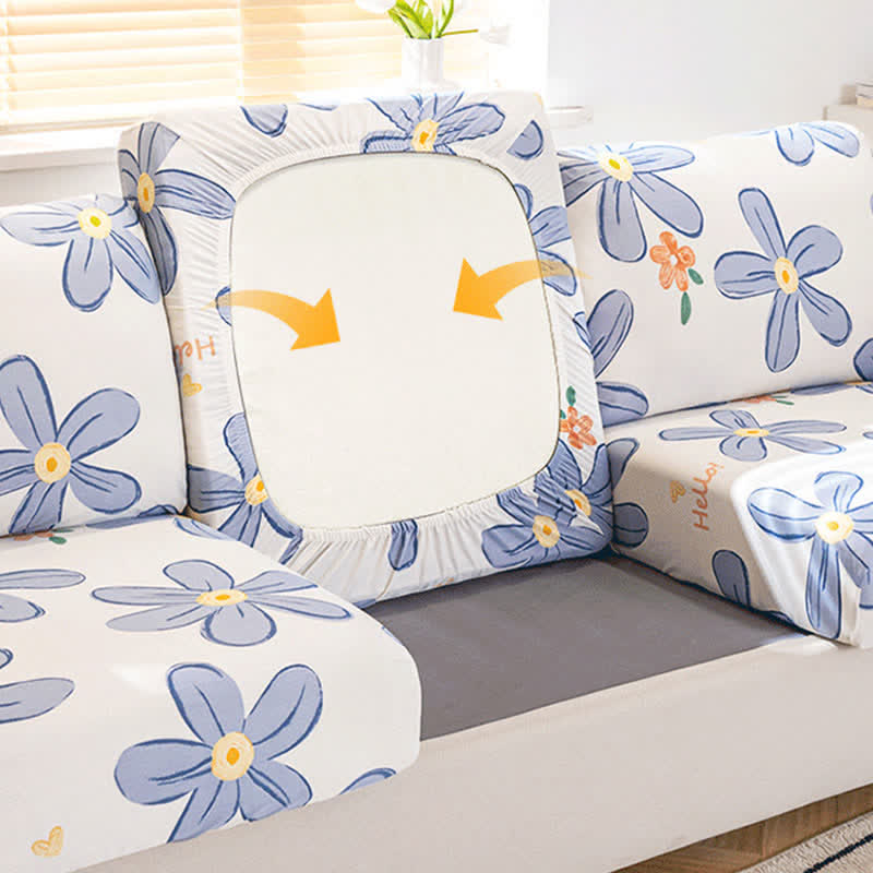 Blue Flower Elastic Sectional Sofa Slipcover