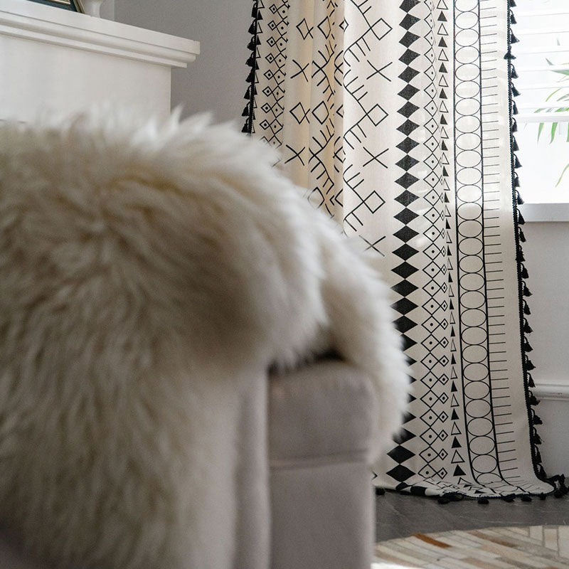 Beige Geometry Tassel Light Filtering Curtain