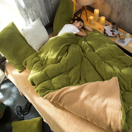 Poly Color Matching Berber Fleece Duvet Cover Bedding Set