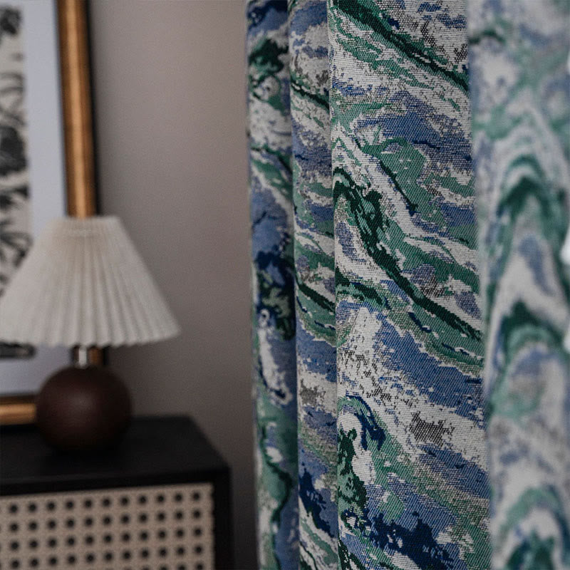 Blue Green Painting Style Light Filtering Curtain