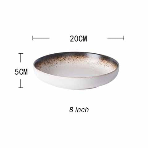 Japanese Deep Round Ceramic Dish Plate, Restaurant Home Salad Dish Plate, Kitchen Creative Cutlery Soup Plate