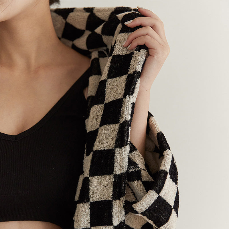 Black & White Checkerboard Cotton Bathrobe