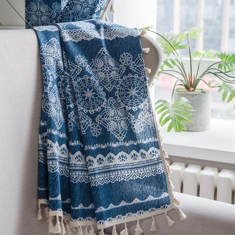 Blue Denim Texture Light Filtering Curtain