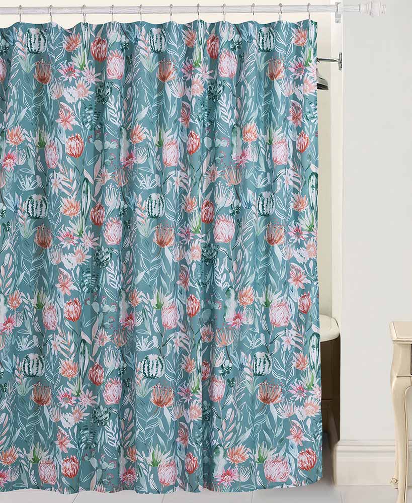 Feblilac Blue Pink Red Flower Pattern Shower Curtain with Hooks, Floral Bathroom Curtains with Ring, Unique Bathroom décor, Boho Shower Curtain, Customized Bathroom Curtains, Extra Long Shower Curtain