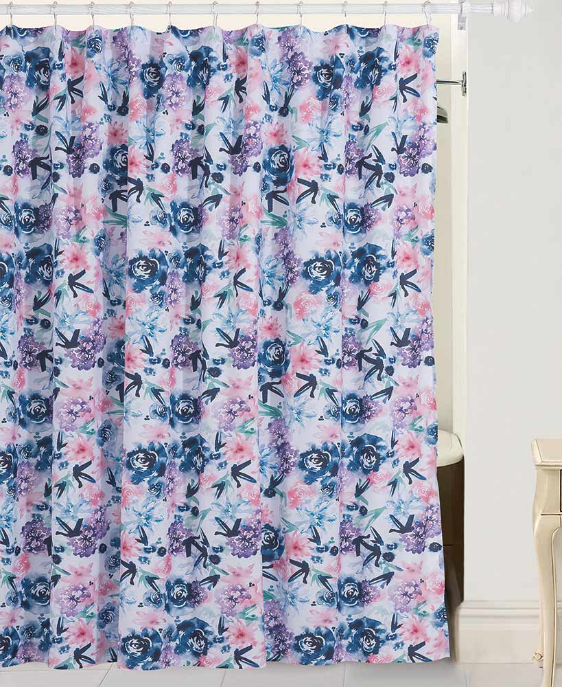 Feblilac Purple Pink Blue Flower Pattern Shower Curtain with Hooks, Floral Bathroom Curtains with Ring, Unique Bathroom décor, Boho Shower Curtain, Customized Bathroom Curtains, Extra Long Shower Curtain