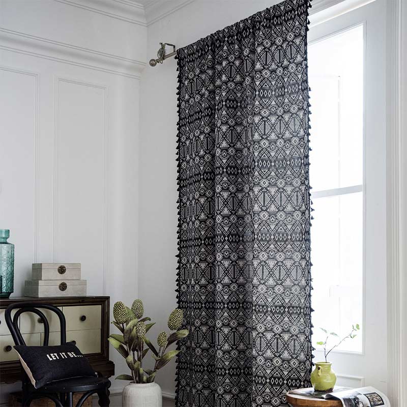 Black Geometric Curtains Semi Blackout Drapes
