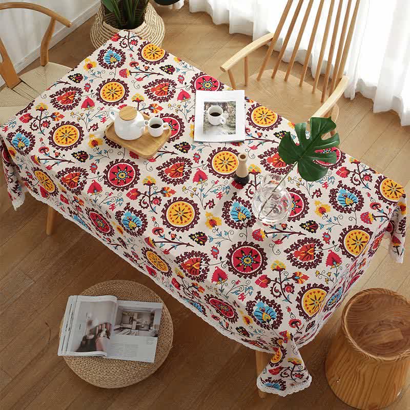 Bohemian Countryside Style Flower Tablecloth
