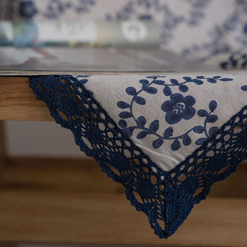 Blue Flower Lace Brim Light Filtering Curtain