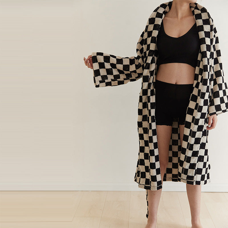 Black & White Checkerboard Cotton Bathrobe