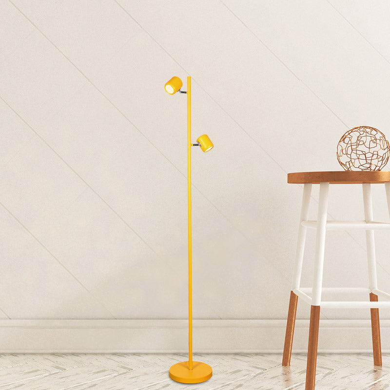 Cylinder Standing Light Macaron Metallic Study Room LED Reading Floor Lamp in White/Pink/Green