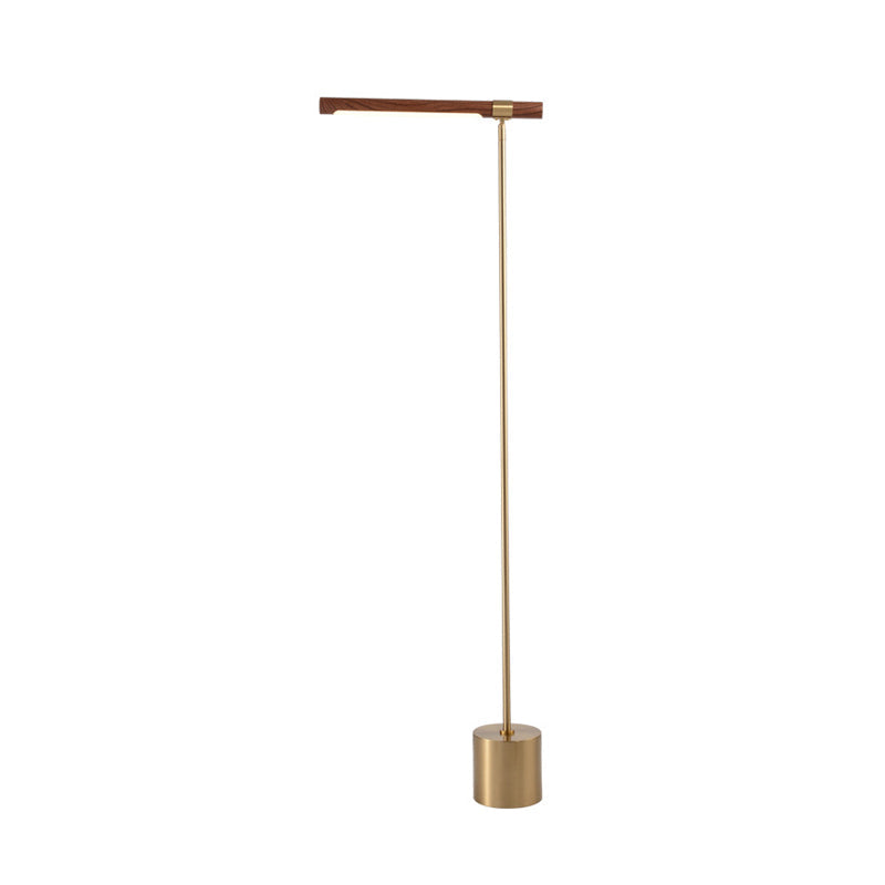 Modernist Tubular Adjustable Floor Lamp Metallic LED Bedroom Standing Lighting with Wood Design in Gold, Warm/White Light