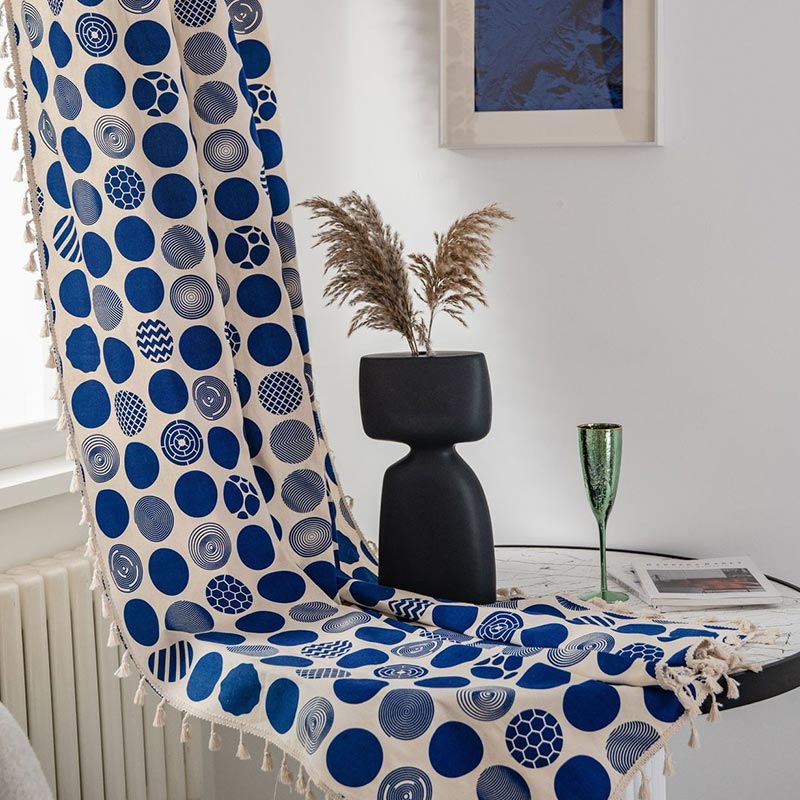 Blue Circle Pattern Light Filtering Curtain