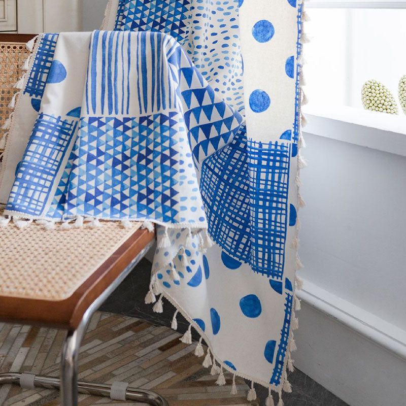 Blue White Patchwork Light Filtering Curtain