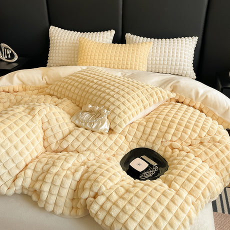 Solid Color Poly Rabbit Wool Flannel Puffy Duvet Cover Bedding Set