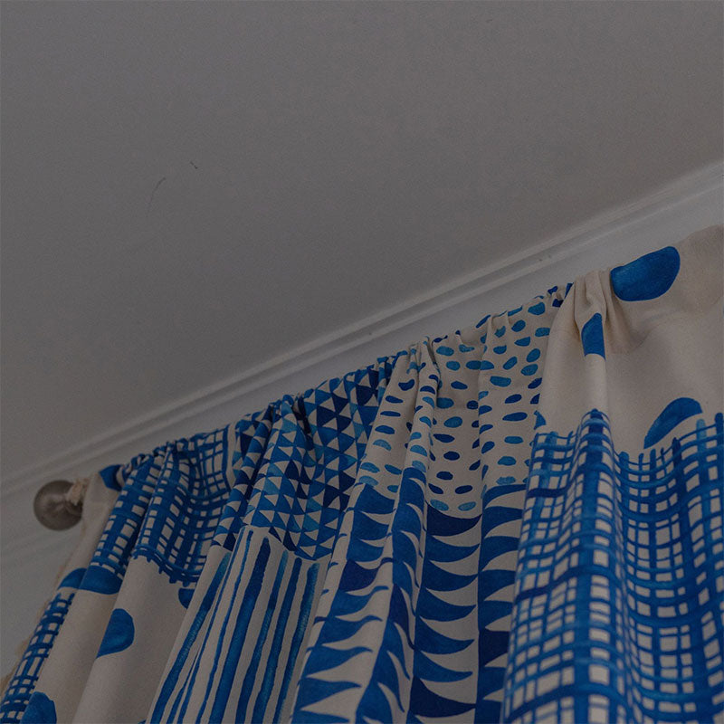 Blue White Patchwork Light Filtering Curtain