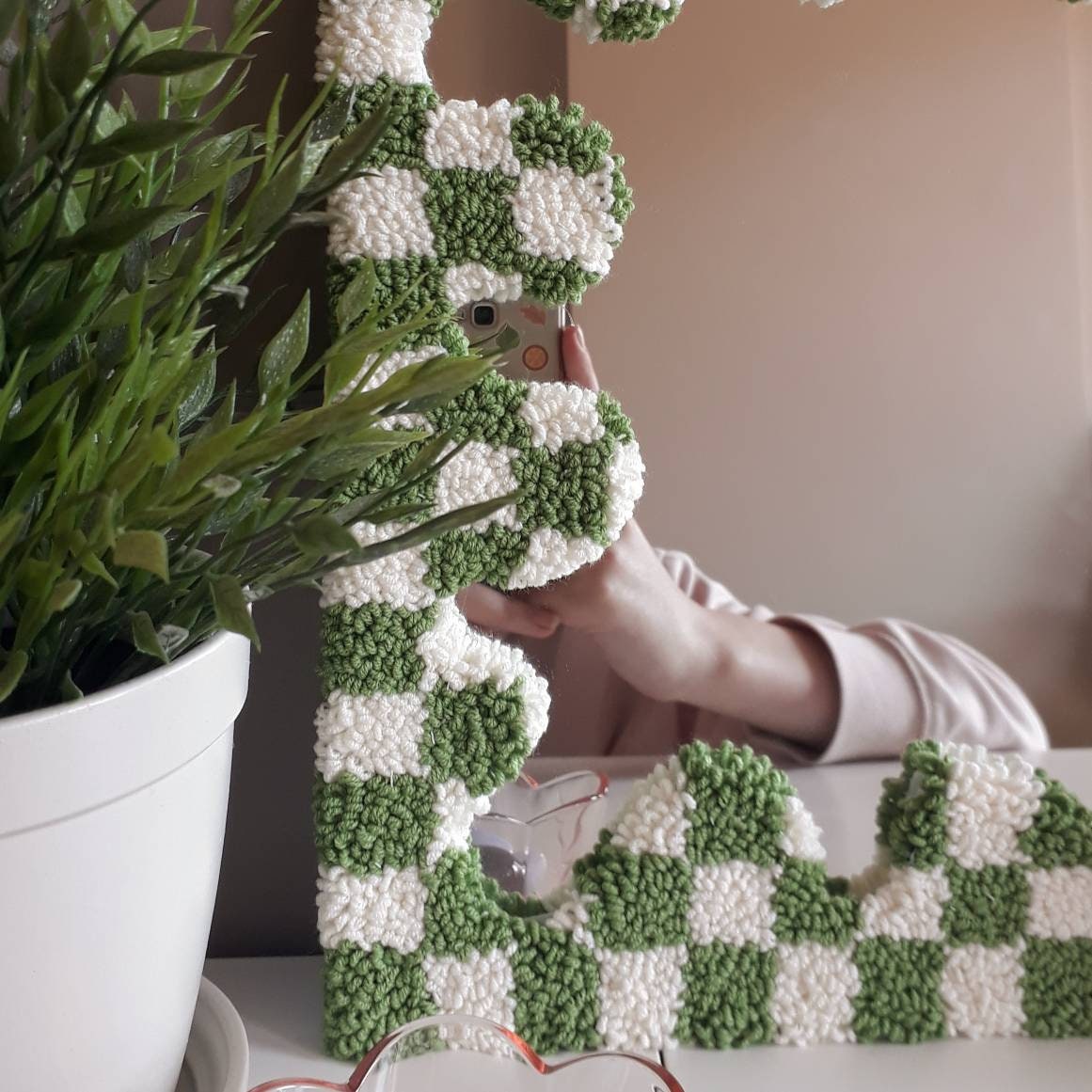 Aesthetic Tufted Checkered Mirror