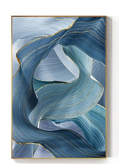 Modern Abstract Blue Gold Foil Canvas Art