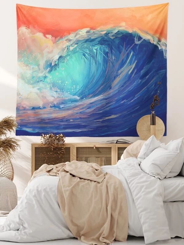 Sea Wave Print Tapestry