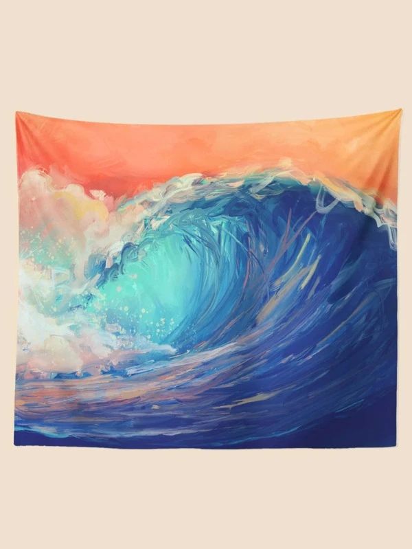 Sea Wave Print Tapestry