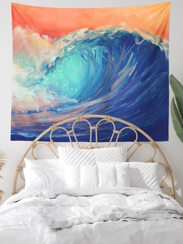 Sea Wave Print Tapestry