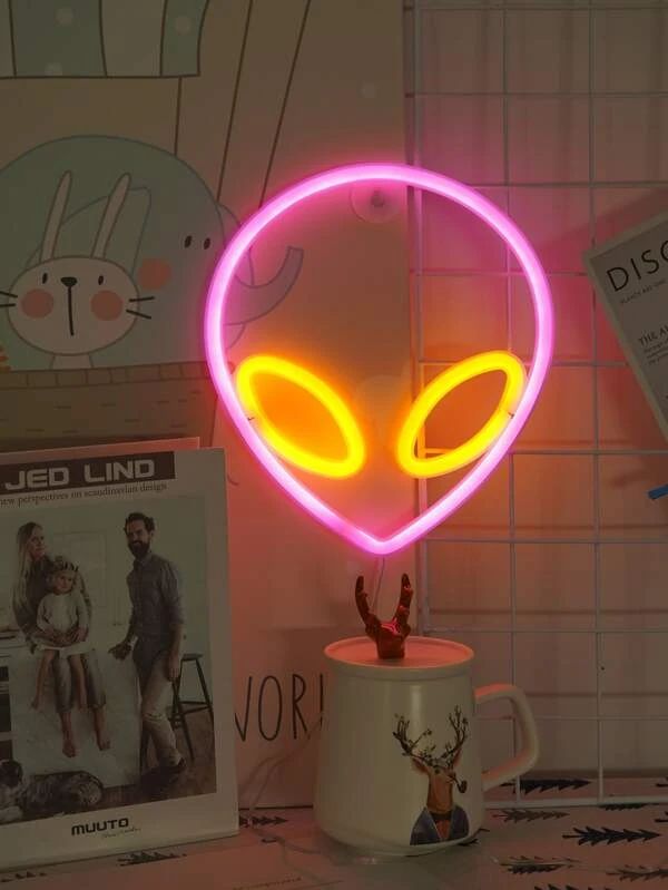Alien Shaped Rose Red & Yellow Neon Light