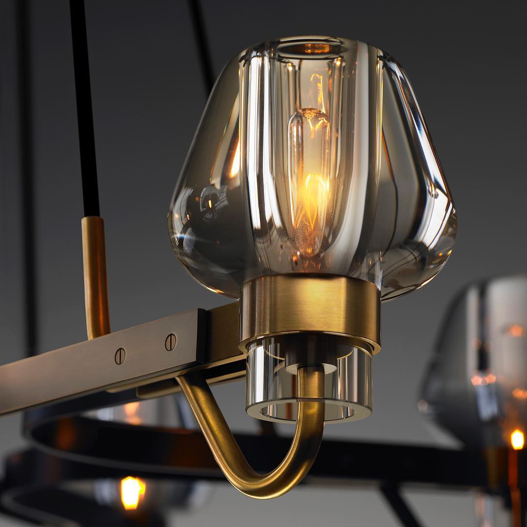 Antique Brass Glass Chandelier