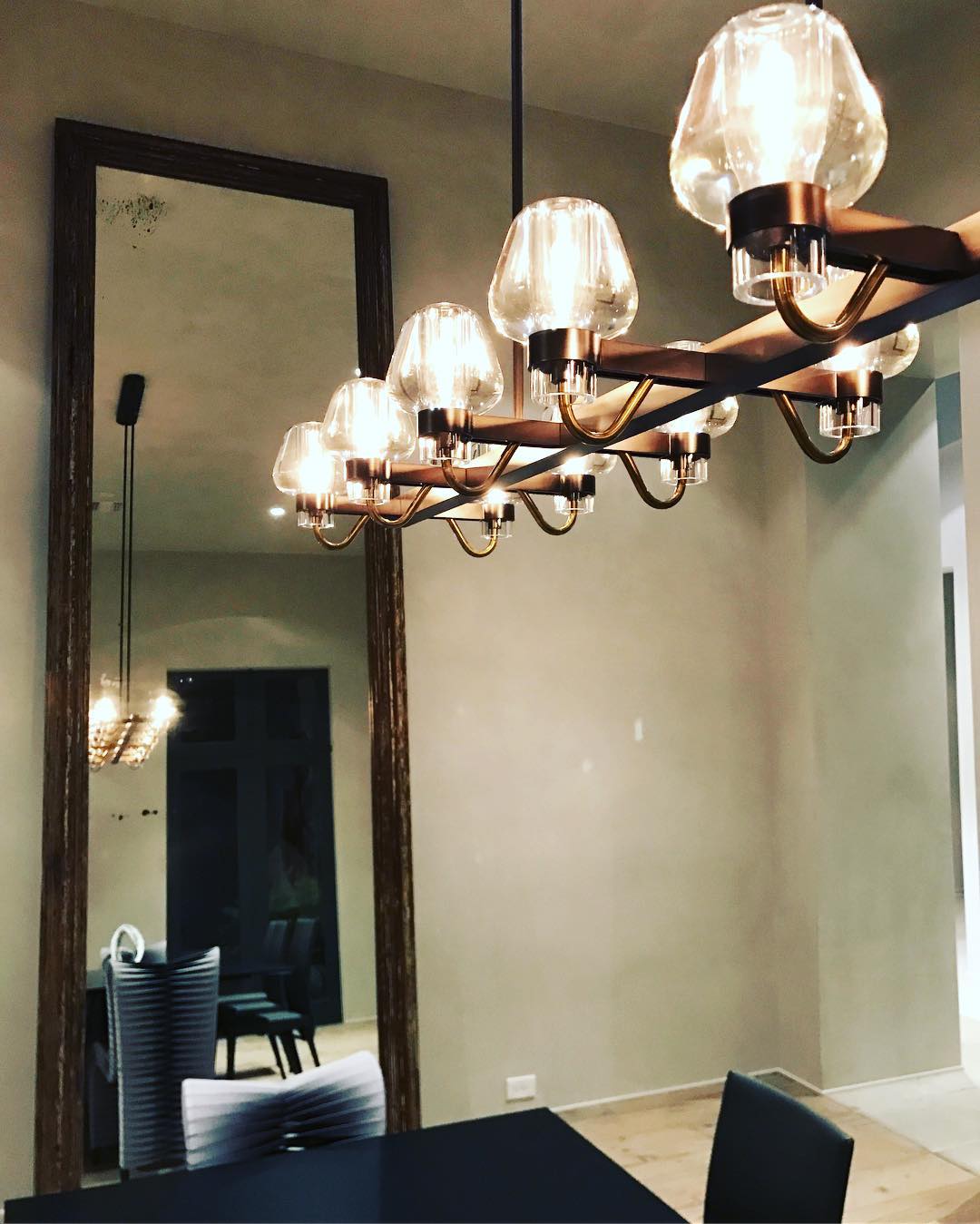 Antique Brass Glass Chandelier