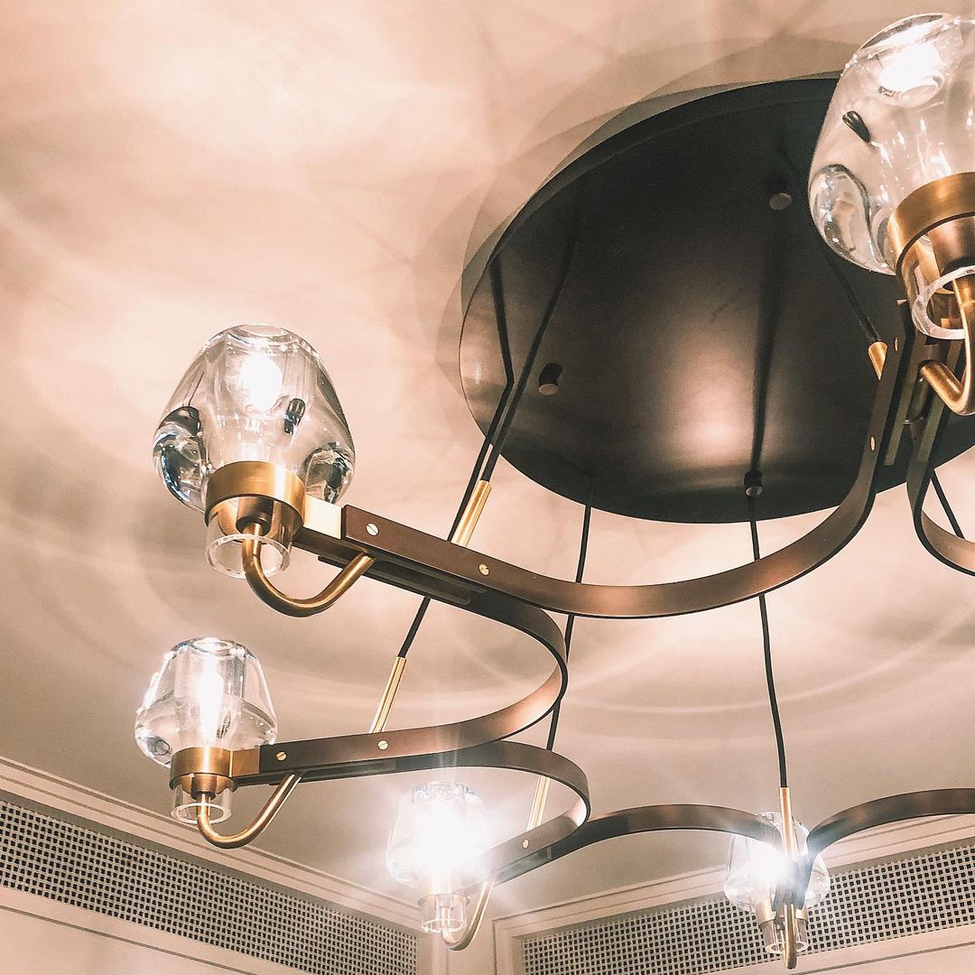 Antique Brass Glass Chandelier